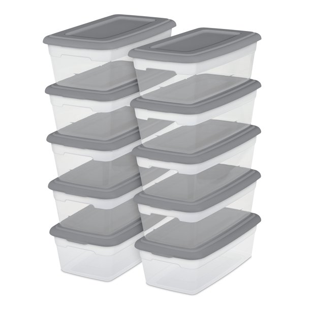 Sterilite Plastic Set of (10) 6 Qt. Storage Boxes Titanium