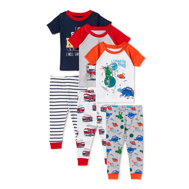 Wonder Nation Baby Toddler Boys Snug Fit Cotton Pajamas, 6pc Set (12M-5T)