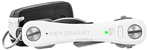 KeySmart Pro - Compact Key Holder w LED Light & Tile Smart Technology, Track your Lost Keys & Phone w Bluetooth (up to 10 Keys, White)