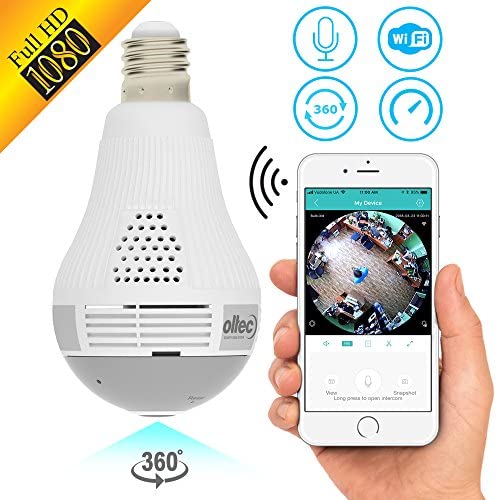 Light Camera Security 1080p WiFi Wireless Smart spy Bulb Camera Home Security Surveillance Video System Light Bulb Panoramic Camera 1080 IP 360 fisheye for Kids pet Dog cat