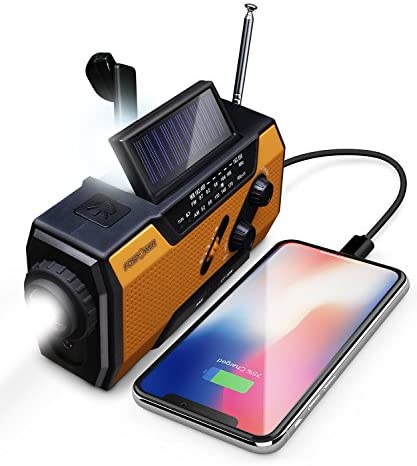 FosPower Emergency Solar Hand Crank Portable Radio, NOAA Weather Radio for Household and Outdoor Emergency with AM/FM, LED Flashlight, Reading Lamp, 2000mAh Power Bank USB Charger and SOS Alarm