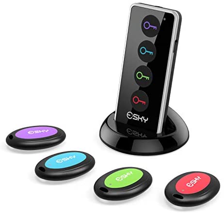 Key Finder, Esky Wireless RF Item Locator, 1 Transmitter with 4 Receivers, Item Tracker with 98ft Working Range and Led Flashlight Function, Key RF Locator, Pet Tracker Wallet Tracker