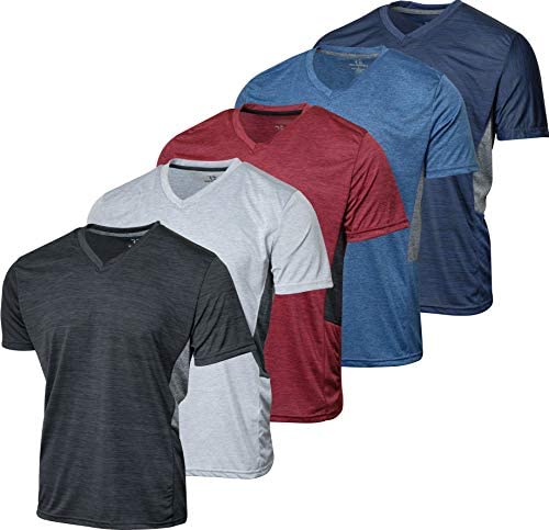 5 Pack: Men’s V-Neck Dry-Fit Moisture Wicking Active Athletic Tech Performance T-Shirt