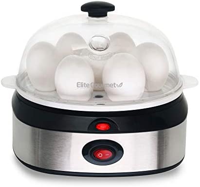 Elite Cuisine EGC-207 Egg Poacher, Omelet, Steamer & Soft, Medium, Hard-Boiled Egg Cooker with Auto-Shut Off, 7 Egg Capacity, Stainless Steel