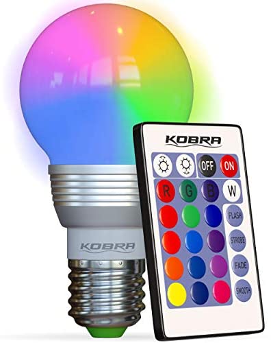 KOBRA LED Bulb Color Changing Light Bulb with Remote Control 16 Different Color Choices Smooth, Flash or Strobe Mode- Premium Quality & Energy Saving Retro LED Lamp