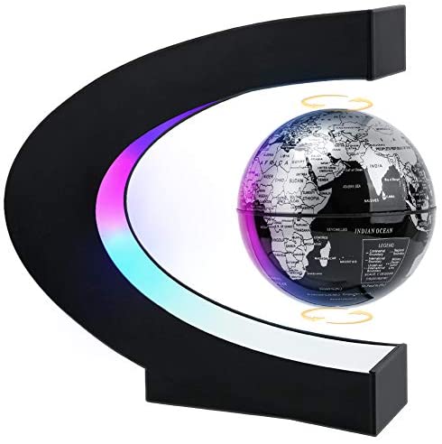 MOKOQI Magnetic Levitating Globe with LED Light, Cool Tech Gift for Men Father Boys, Birthday Gifts for Kids, Floating Globes World Desk Gadget Decor in Office Home /Display Frame Stand
