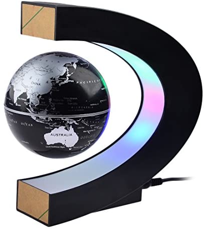 Magnetic Levitation,Petforu High Rotation C Shape Magnetic Suspension Maglev Levitation Globe with LED Lights for Learning Education Teaching Demo Home Office Desk Decoration(US Plug) - Black