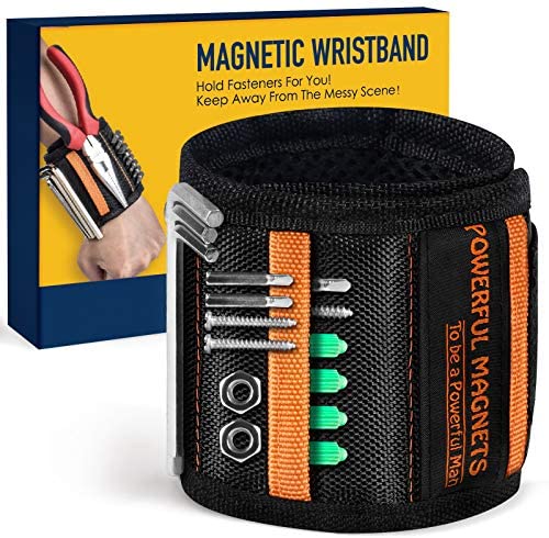 Magnetic Wristband Best DIY Dad Gifts- Gifts Tool for Men Magnetic Tool Wristband with Powerful Magnets, Father Carpenter Men Gadgets Gifts Magnetic Wristband for Holding Nails Screws Drill （black）