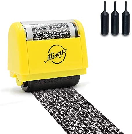 Miseyo Wide Identity Theft Protection Roller Stamp Set - Yellow (3 Refill Ink Included)