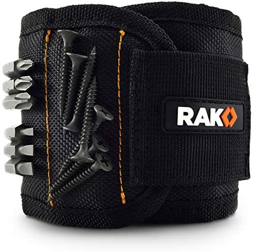 RAK Magnetic Wristband with Strong Magnets for Holding Screws, Nails, Drill Bits for DIY Handyman, Father/Dad, Husband, Boyfriend, Him, Men, Women (Black)