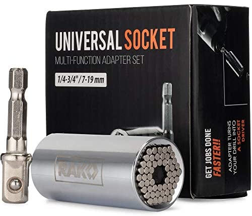 RAK Universal Socket Grip (7-19mm) Multi-Function Ratchet Wrench Power Drill Adapter 2Pc Set - Tool for Men, DIY Handyman, Father/Dad, Husband, Boyfriend, Him, Women