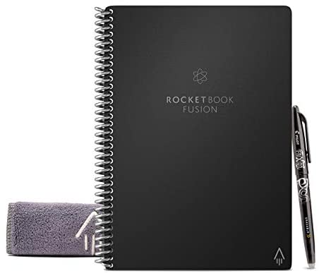 Rocketbook Fusion Smart Reusable Notebook - Calendar, To-Do Lists, and Note Template Pages with 1 Pilot Frixion Pen and 1 Microfiber Cloth Included - Infinity Black, Executive Size (6" x 8.8")