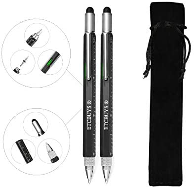 Screwdriver Pen Pocket Multi Tool Kit 6 in 1 - (2 Pack) Multi-Functional DIY Tool Set with Screwdriver, Stylus, Level Tool, Screwdriver Set & Tool Ruler with Phillips Flathead Bit - Perfect Mens Gift