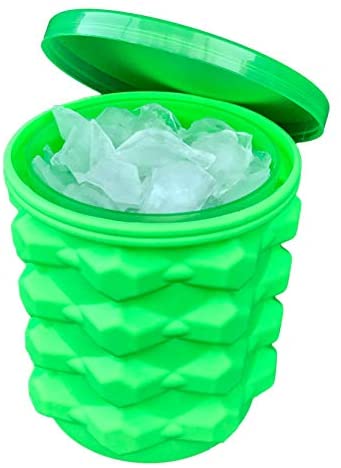The Ultimate Ice Cube Maker Silicone Bucket with Lid Makes Small Size Nugget Ice Chips for Soft Drinks, Cocktail Ice, Wine On Ice, Crushed Ice Maker Bucket Ice Tray Silicon Ice Cube Molds Cylinder Ice