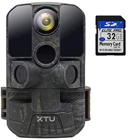 Trail Camera, XTU Game Hunting Camera with 24MP 1080P Full HD, Night Vision, Motion Activated for Wildlife Monitoring, Garden, Yard, Home Security, 32GB SD Card Included
