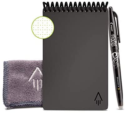 Rocketbook Smart Reusable Notebook - Dot-Grid Eco-Friendly Notebook with 1 Pilot Frixion Pen & 1 Microfiber Cloth Included - Deep Space Gray Cover, Mini Size (3.5" x 5.5")