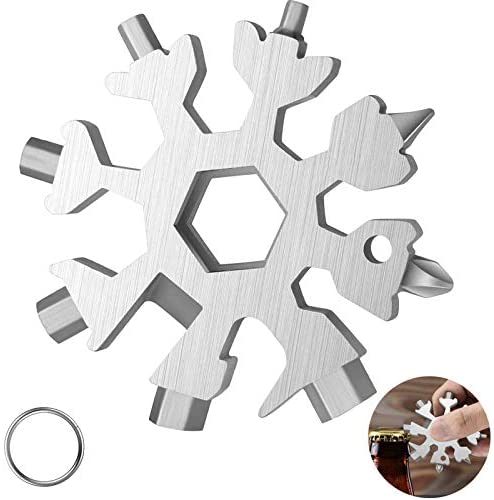 18-in-1 Snow-flake Multi-Tool,Stainless Steel Snow Multitool Bottle Opener/Flat Phillips Screwdriver Kit/Wrench/Keychain Gadgets for Outdoor Travel Camping Daily Tool,Great Christmas GiftS (Silver)
