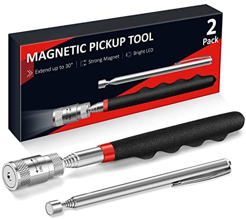 2 Pack Magnetic Pickup Tool, Stocking Stuffer Christmas Gift for Men, Cool Gift ldea for Dad Who Has Everything, LED Telescoping Magnet Stick Unique Gadget Tool Gift for Men Dad Husband Handymen Guy