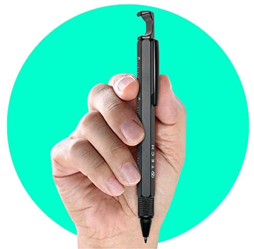 ATECH Multifunction Pen 7 in 1 Tech Tool Pen with Ruler, Stylus, Bottle Opener, 2 Screw Driver, and Phone Stand, Multi Tool Fit for Mens survival (Black)