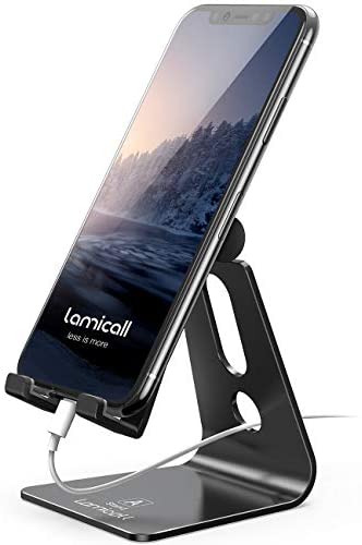Adjustable Cell Phone Stand, Lamicall Desk Phone Holder, Cradle, Dock, Compatible with All 4-8'' Phones, Office Accessories, All Android Smartphone - Black