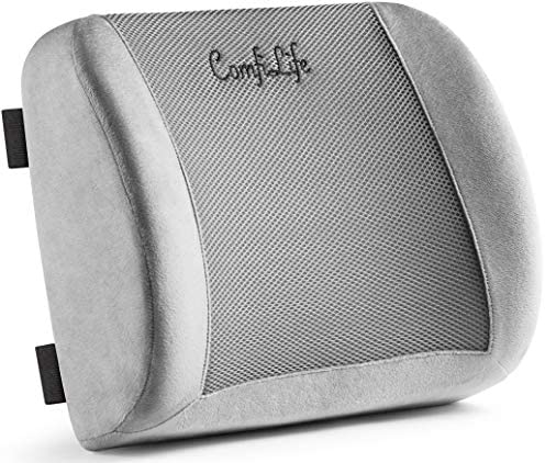 ComfiLife Lumbar Support Back Pillow Office Chair and Car Seat Cushion - Memory Foam with Adjustable Strap and Breathable 3D Mesh (Grey)