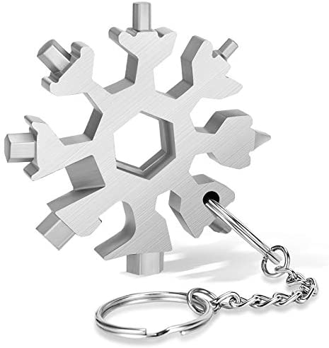 DOOGAXOO 18-in-1 Snowflake Multi Tool,Function Stainless Steel Bottle Opener/Wrench, Flat Cross Screwdriver Kit Snowflake, Outdoor Durable and Portable，Great Gift for Mens (Sliver)