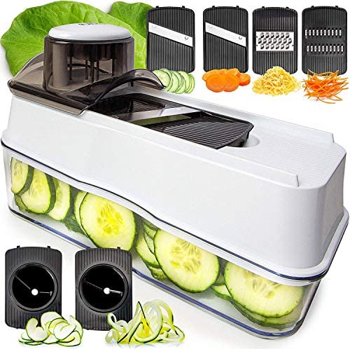 Fullstar Mandoline Slicer Spiralizer Vegetable Slicer - Veggie Slicer 6-in-1 Mandoline Food Slicer with Julienne Grater - V Slicer Mandoline Cutter - Vegetable Cutter Zoodle Maker