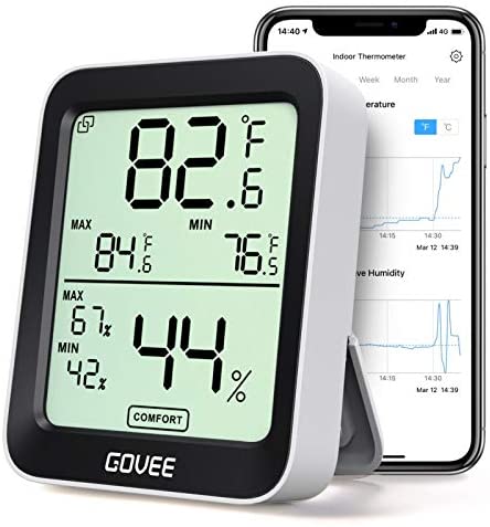 Govee Smart Hygrometer Thermometer, Bluetooth Humidity Temperature Gauge with Remote Monitor, Large LCD Display, Notification Alert with Max Min Records, 2 Years Data Storage Export, Black