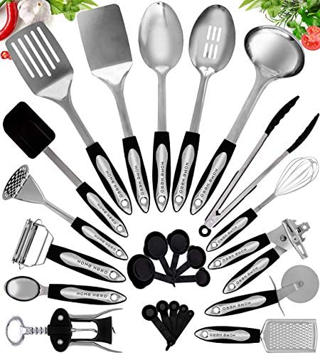 Home Hero Stainless Steel Kitchen Cooking Utensils - 25 Piece Kitchen Utensil Set - Nonstick Kitchen Utensils Cookware Set with Spatula Set - Kitchen Gadgets Kitchen Tool Set Cooking Utensils Set