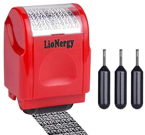 Identity Protection Roller Stamp LioNergy Wide Roller Identity Theft Prevention Security Stamp (Red Roller Stamp with 3 Refills)