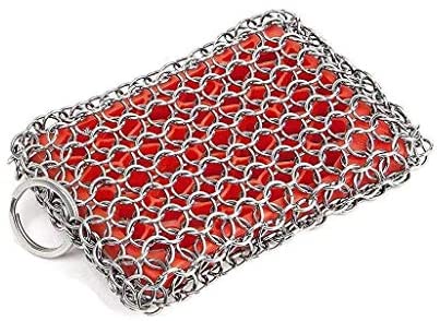 KITCHEN-PRO Cast Iron & Pyrex & Stainless Steel skillet Chainmail scrubber & cleaner With Silicone Insert Premium 316 Stainless Steel with Life Time Warranty