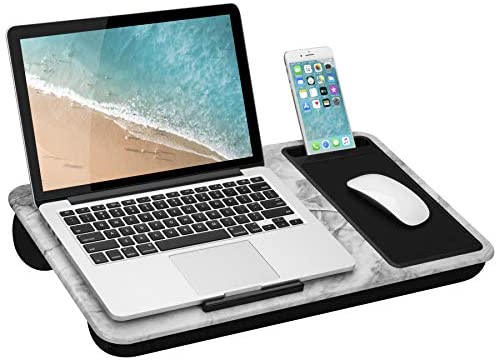 LapGear Home Office Lap Desk with Device Ledge, Mouse Pad, and Phone Holder - White Marble - Fits Up To 15.6 Inch Laptops - style No. 91501
