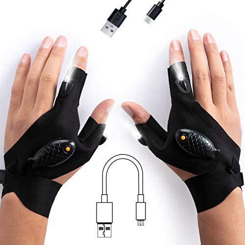 MNOPQ LED Flashlight Gloves with USB Cable, Men Tool Gadgets for Fishing, Repair, Handyman, Mechanics, Camping, Gifts for Dad Boyfriend Husband On Christmas, Birthday, 1 Pair