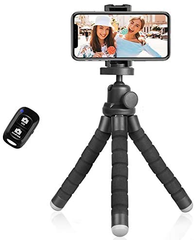 Phone Tripod, Torjim 2020 Version Mini Cell Phone Tripod with Bluetooth Remote Control & Phone Holder, 360°Rotation Flexible Travel Tripod for Smartphone, DSLR Camera
