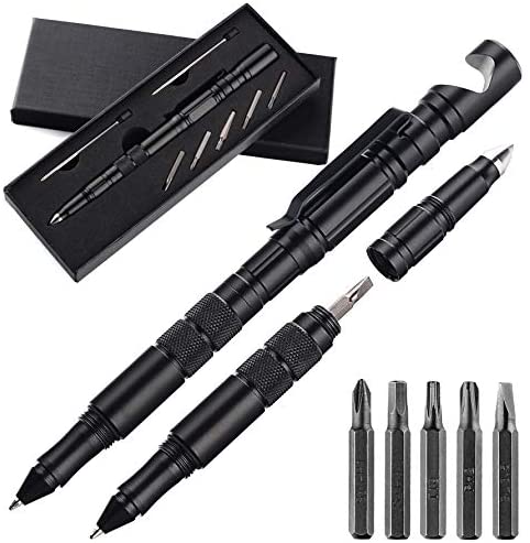 SMOOTHERPRO Tactical Pen with Screwdriver Bits Tungsten Tip Glass Breaker Bottle Opener Phone Holder Pocket Gear Outdoor Gadget Tool for SWAT Police Military EDC Gift(TP624)