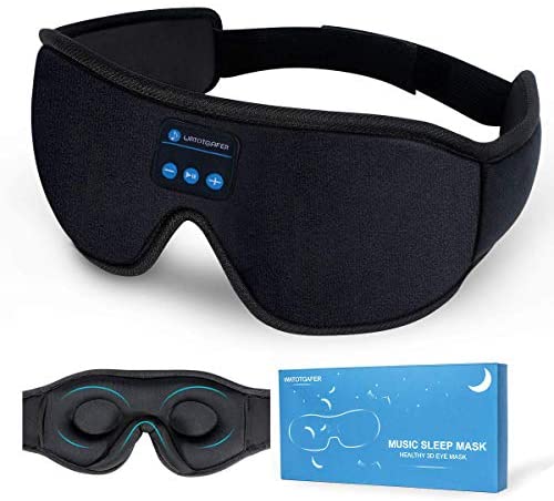 Sleep Headphones, Bluetooth 5.0 Wireless 3D Eye Mask, WATOTGAFER Sleeping Headphones for Side Sleepers, Washable Travel Music Play Adjustable Speakers Microphone Handsfree Long Play Time