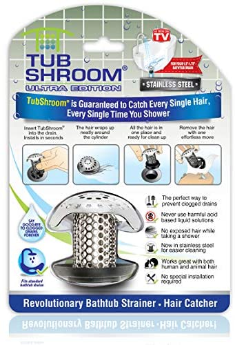 TubShroom Ultra Revolutionary Bath Tub Drain Protector Hair Catcher/Strainer/Snare Steel, Stainless Single Pack