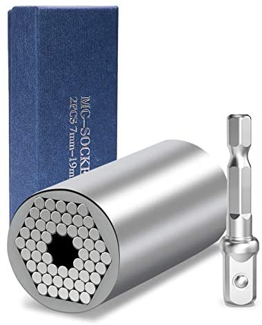 Universal Socket Tool Gift for Men Boyfriend Grip Socket Set Fits Standard 1/4'' - 3/4'' with Multi-Function Power Drill Adapter, Stocking Stuffers Gifts for Dad Husband Him DIY