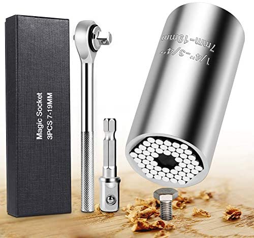 Universal Socket Tool Set 3pcs, (7-19mm) Ratchet Socket Wrench With Power Drill Adapter Unique Gadgets Multi-Function Handy DIY Tools Valentine's Gifts for Men/Husband/Father/Boyfriend/Women