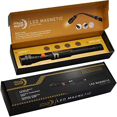 DREAM MASTER Magnet 3 LED Magnetic Pickup tool,Unique Christmas Gift for Men, DIY Handyman, Father/Dad, Husband, Boyfriend, Him, Women, 4 x LR44 Batteries (Includes 4 spare batteries) 1Pack