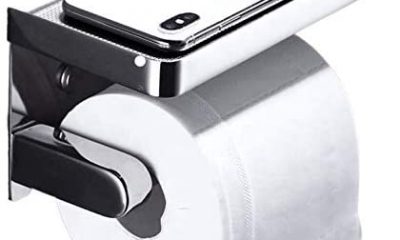 Toilet Paper Holder Best with Large Phone Shelf and Multipurpose Holder. Anti-Rust Stainless Steel, Anti-Slip Platform, Wall Mounted Dispenser That fits Mega Rolls. Upgrade Your Bathroom Accessories.