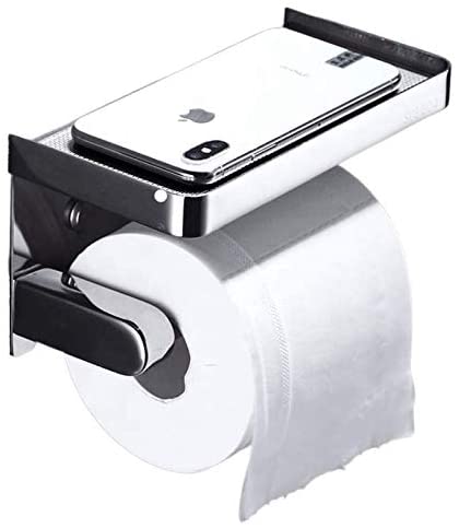 Toilet Paper Holder Best with Large Phone Shelf and Multipurpose Holder. Anti-Rust Stainless Steel, Anti-Slip Platform, Wall Mounted Dispenser That fits Mega Rolls. Upgrade Your Bathroom Accessories.
