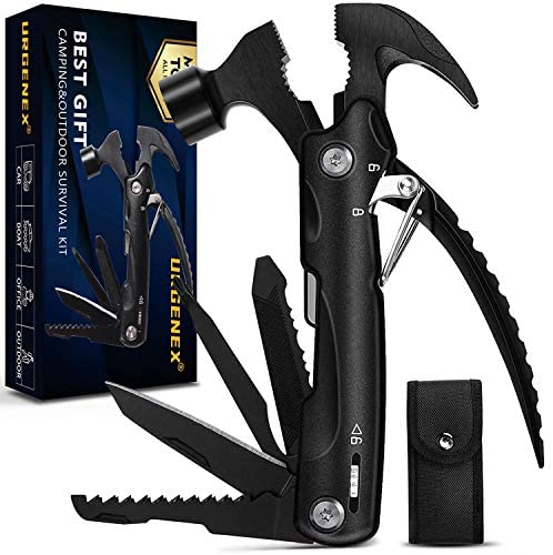 URGENEX Multitool Hammer Camping Gear 12 in 1 Stainless Steel Multitool Camping Accessories Survival Tools Set for Emergency, Gadgets Gifts for Men Dad Husband Him Handyman