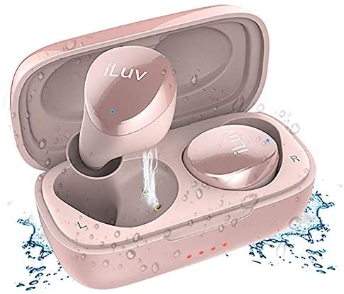 iLuv TB100 Rose Gold True Wireless Earbuds Cordless in-Ear Bluetooth 5.0 with Hands-Free Call MEMS Microphone, IPX6 Waterproof Protection, Long Playtime; Includes Compact Charging Case & 3 Ear Tips