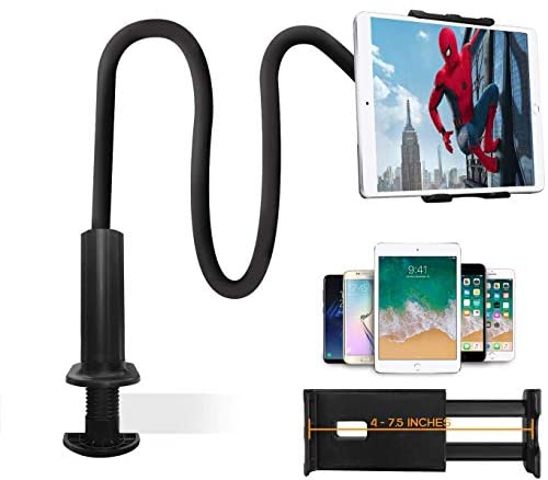Gooseneck Phone Holder, Gooseneck Tablet Holder, Flexible Phone Holder,Mount Stand Long Lazy Arm Clip On Compatible iPhone,iPad,Galaxy,Google Nexus,LG for Bedroom,Office,Desktop,Kitchen,(Black)