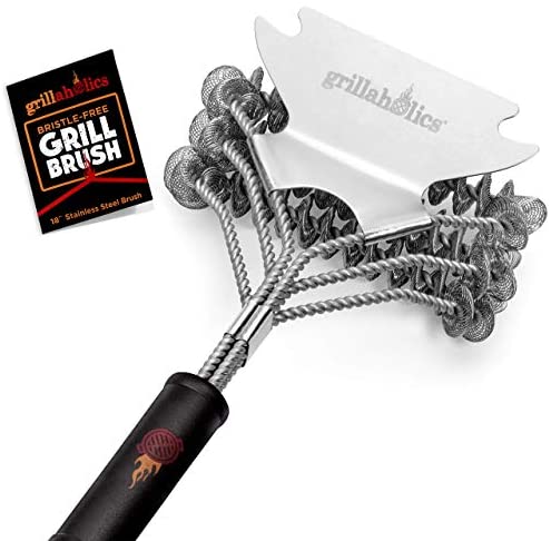 Grillaholics Grill Brush Bristle Free - Safe Grill Cleaning with No Wire Bristles - Professional Heavy Duty Stainless Steel Coils and Scraper - Lifetime Manufacturers Warranty