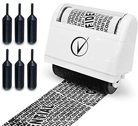 Identity Protection Roller Stamps Wide Kit, Including 6-Pack Refills - Designed for Secure Confidential ID Blackout Security, Anti Theft and Privacy Safety - Classy White