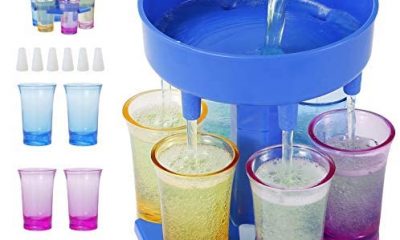 6 Ways Shot Glass Dispenser and Silicone Holders, Shot Glasses Hanging Holder Stand Rack With 6 Shot Glasses For Bar Home Cocktail/Party… (Blue)