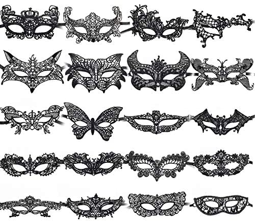 Hub's Gadget 20 Pieces Lace Mask Masquerade, Venetian Eyemask Sexy Lady Lace Mask for Halloween Carnival Party Ball Costume, Black