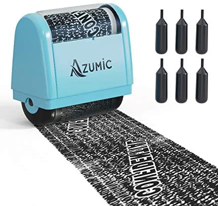 Identity Theft Protection Roller Stamp 6 Pack Refills - Confidential Address Blocker Anti Theft Prevention Stamps - by Azumic (Light Blue)